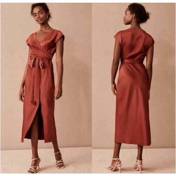NWT BHLDN Louisa Satin Charmeuse Midi Dress in Cinnamon Size 10 - Picture 1 of 5